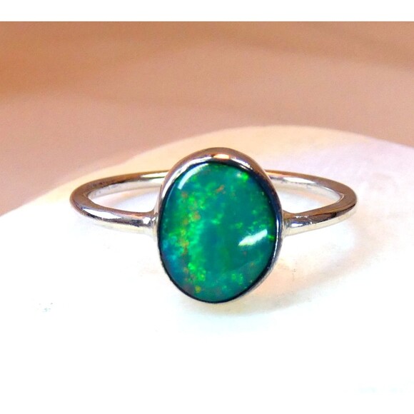 Natural Australian Opal Ring Sterling Silver Size 7 Green Opal 3 Ct - Picture 2 of 7